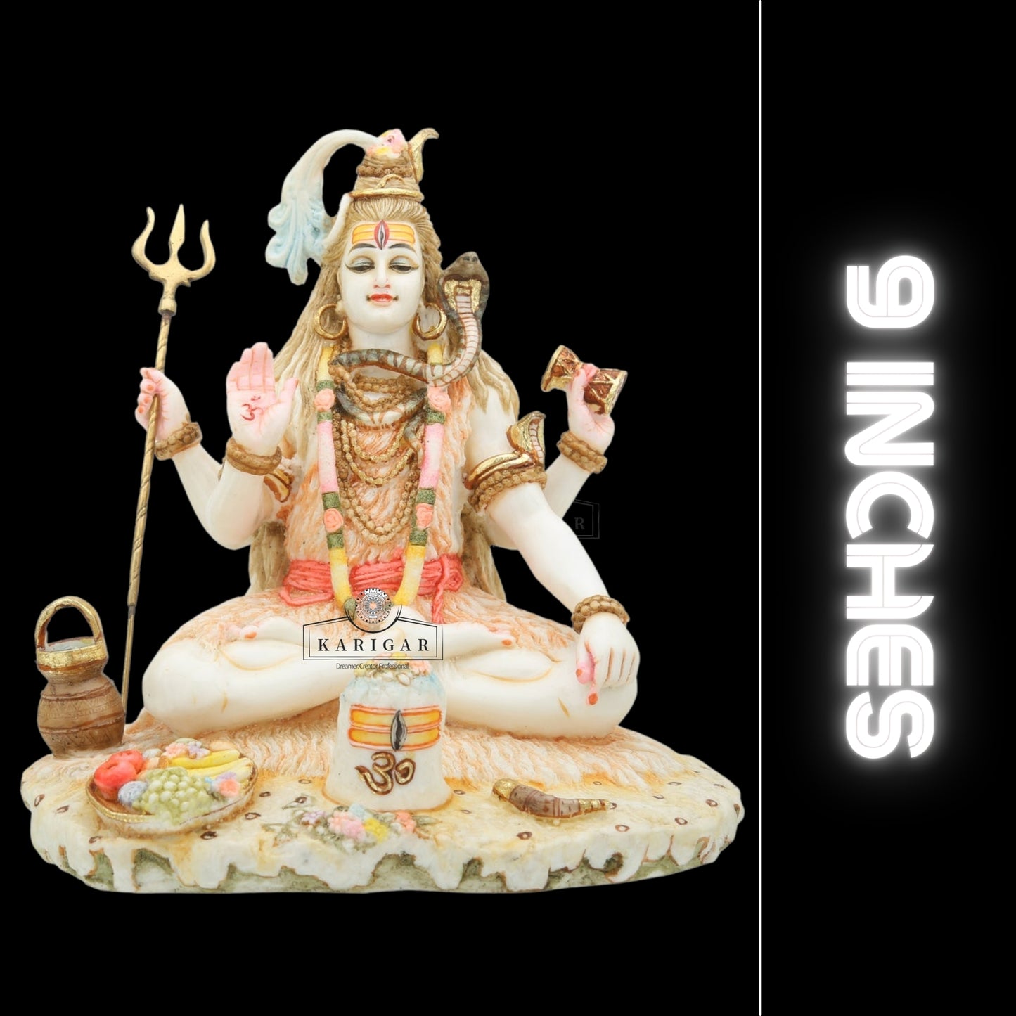 Shiva Statue, Large 9 inches Shiv Murti, Multicolor Mahadev Shankar Sculpture, Marble Shiv Bholenath Figurine, Hindu Religious God Deity, Big Neelkanth Idol, Perfect Home Temple Housewarming Gifts